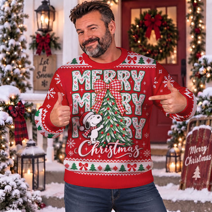 Funny Merry Christmas Ugly Sweatshirt Cartoon Dog Tree Design