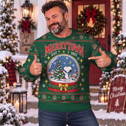 Funny Christmas Snow Globe Ugly Sweatshirt Merrytown Dog Design