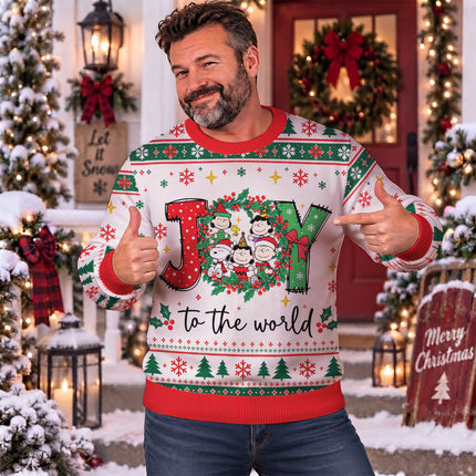 Funny Joy to the World Ugly Sweatshirt Christmas Cartoon Wreath