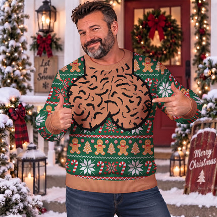 Funny Brain Christmas Ugly Sweatshirt Gingerbread Candy Cane Holiday Sweater