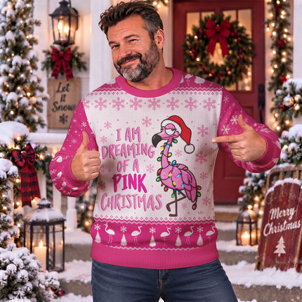 Pink Flamingo Christmas Ugly Sweatshirt Funny Dreaming of a Pink Christmas
