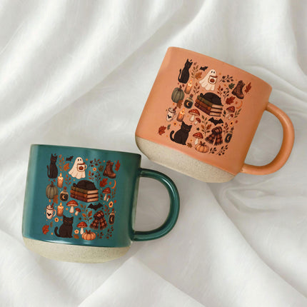 Cozy Black Cat Halloween Pottery Mug Ghost Autumn Gift