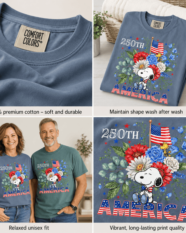 5_03b8ed20-c918-4dba-bcde-0d809fcc025d - AuraNations - Comfort Colors 250th America Patriotic Sitting Floral Dog T-Shirt - Blue Jean / S - 250TH ANNIVERSARY, ALL, COMFORT COLORS, NO CUSTOM, PRODUCTS, SNPY, TSHIRT
