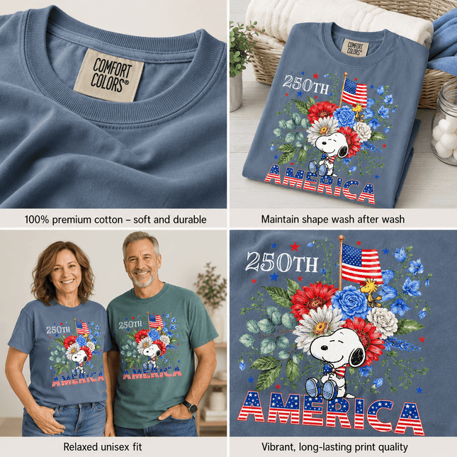 5_03b8ed20-c918-4dba-bcde-0d809fcc025d - AuraNations - Comfort Colors 250th America Patriotic Sitting Floral Dog T-Shirt - Blue Jean / S - 250TH ANNIVERSARY, ALL, COMFORT COLORS, NO CUSTOM, PRODUCTS, SNPY, TSHIRT