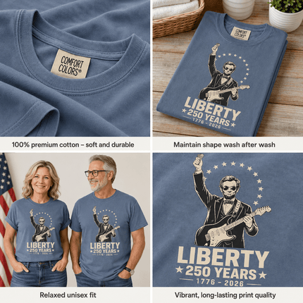 Comfort Colors Liberty 250 Years Rocking Abraham Lincoln Guitar T-Shirt