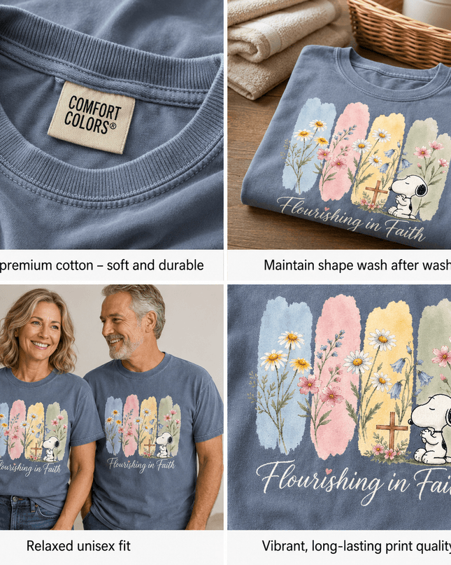 Comfort Colors Flourishing in Faith Floral Cross Christian T-Shirt