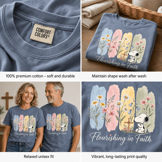 Comfort Colors Flourishing in Faith Floral Cross Christian T-Shirt