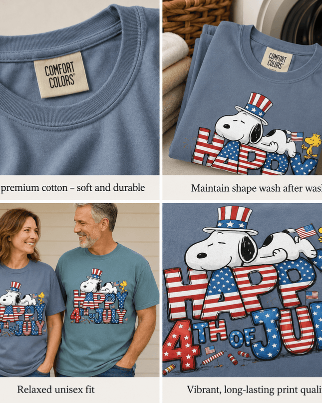 5_0d61af56-4f41-4ece-95cc-558ebe55bec4 - AuraNations - Comfort Colors Happy 4th Of July Sleepy Patriotic Dog T-Shirt - Blue Jean / S - 250TH ANNIVERSARY, ALL, COMFORT COLORS, NO CUSTOM, PRODUCTS, SNPY, TSHIRT