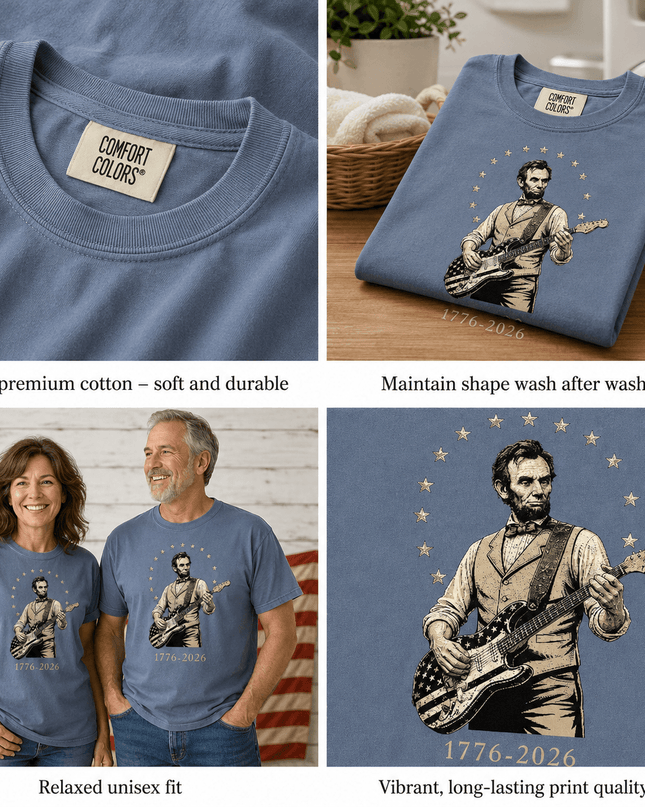 Comfort Colors 1776 2026 250th Anniversary USA Star Arch Lincoln Guitar T-Shirt
