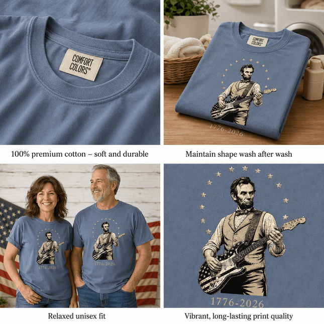 Comfort Colors 1776 2026 250th Anniversary USA Star Arch Lincoln Guitar T-Shirt