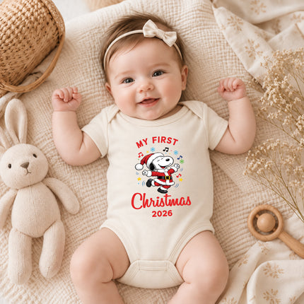 My First Christmas 2026 Festive Music Notes Baby Bodysuit