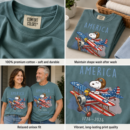 Comfort Colors America 1776-2026 250th Anniversary Patriotic Airplane Dog T-Shirt