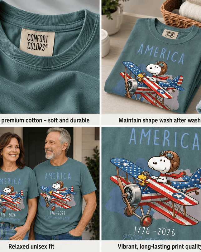 Comfort Colors America 1776-2026 250th Anniversary Patriotic Airplane Dog T-Shirt