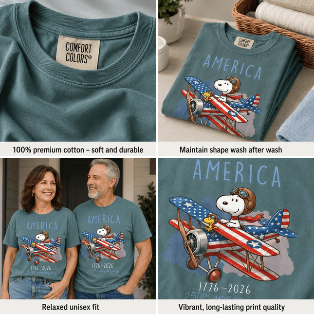 Comfort Colors America 1776-2026 250th Anniversary Patriotic Airplane Dog T-Shirt