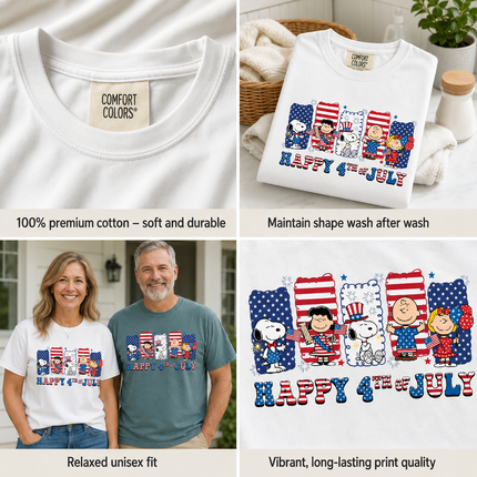 Comfort Colors Happy 4th Of July Red White Blue Stripes Panels T-Shirt