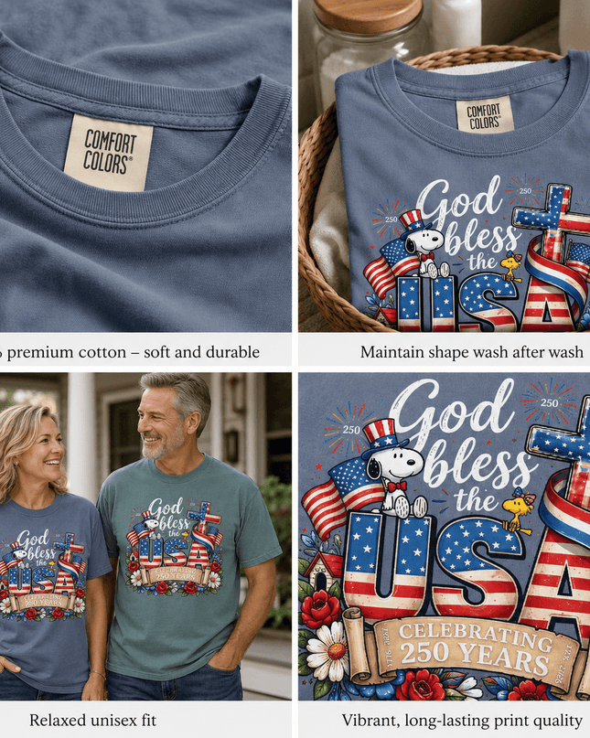 5_24e63220-3080-44a9-877f-0664a0d9dc9c - AuraNations - Comfort Colors God Bless The USA Celebrating 250 Years Cross Dog T-Shirt - Blue Jean / S - 250TH ANNIVERSARY, ALL, COMFORT COLORS, NO CUSTOM, PRODUCTS, SNPY, TSHIRT