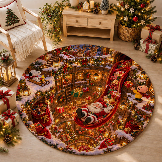 Christmas Round Rug Magical Gift Slide Holiday Doormat