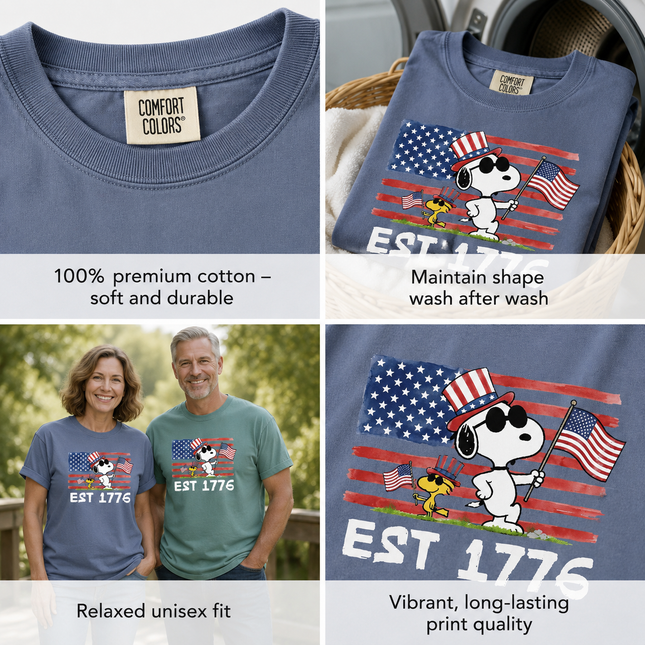 Comfort Colors Est 1776 Patriotic Flag Cool Waving Dogs T-Shirt