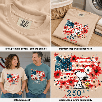 5_2a615ec8-8df1-4f1e-b047-aa29942a1eda - AuraNations - Comfort Colors 250th Anniversary USA Floral Flag Sitting Dog T-Shirt - Ivory / S - 250TH ANNIVERSARY, ALL, COMFORT COLORS, NO CUSTOM, PRODUCTS, SNPY, TSHIRT