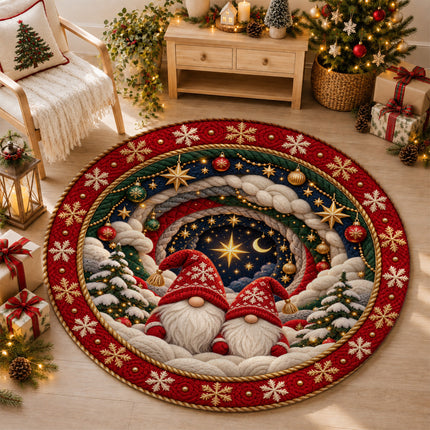 Christmas Round Rug Gnome Starry Night Holiday Doormat
