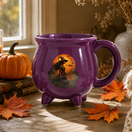Personalized Witch Full Moon Cauldron Mug Halloween Custom Name