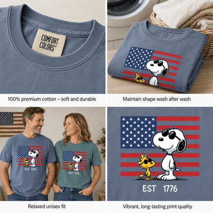 Comfort Colors EST 1776 250th Anniversary USA Sunglasses Dog Flag T-Shirt