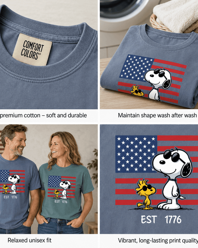 Comfort Colors EST 1776 250th Anniversary USA Sunglasses Dog Flag T-Shirt