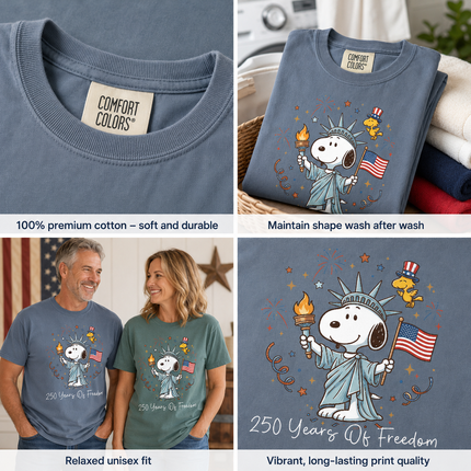Comfort Colors 250 Years Of Freedom Liberty Patriotic Dog T-Shirt