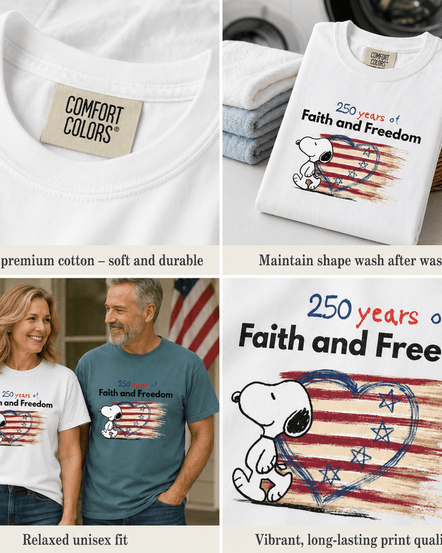5_39bd8a4a-dfb7-4d64-9874-4d6f8f33a882 - AuraNations - Comfort Colors 250 Years Faith Freedom America 250 T-Shirt - White / S - 250TH ANNIVERSARY, ALL, COMFORT COLORS, NO CUSTOM, PRODUCTS, SNPY, TSHIRT