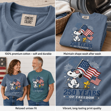 Comfort Colors 250 Years Of Freedom USA Marching Flag Dog T-Shirt