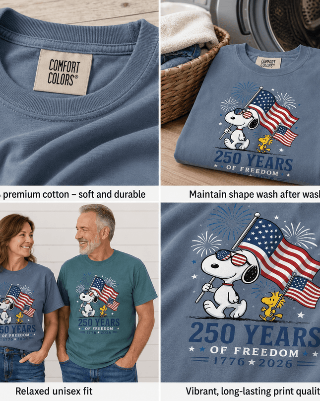 Comfort Colors 250 Years Of Freedom USA Marching Flag Dog T-Shirt