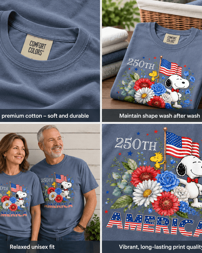 5_406b0f36-90b2-44a4-ad5f-59d0ecb96a75 - AuraNations - Comfort Colors 250th America Patriotic Floral Bowtie Dog T-Shirt - Blue Jean / S - 250TH ANNIVERSARY, ALL, COMFORT COLORS, NO CUSTOM, PRODUCTS, SNPY, TSHIRT