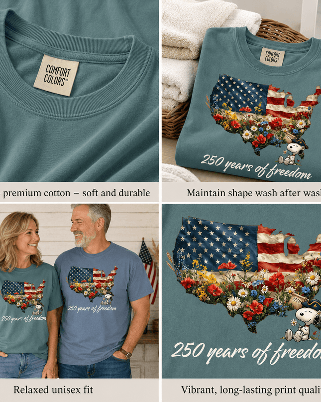 5_4783bf5c-d7bd-4f3a-a0d2-6ab3fc0b7da4 - AuraNations - Comfort Colors 250 Years Of Freedom USA Map Floral Patriotic Dog T-Shirt - Seafoam / S - 250TH ANNIVERSARY, ALL, COMFORT COLORS, NO CUSTOM, PRODUCTS, SNPY, TSHIRT