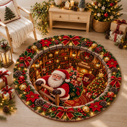 Christmas Round Rug Gnome Gift Holiday Doormat