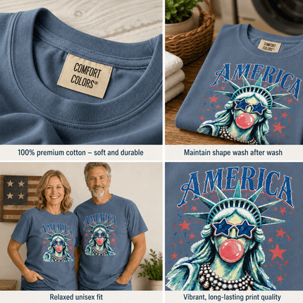 Comfort Colors Retro America 250th Anniversary USA Starry Bubblegum Statue T-Shirt