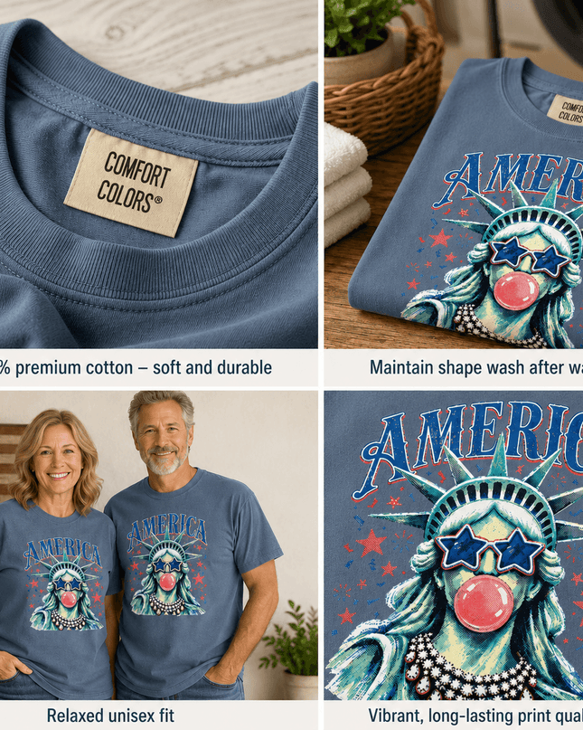 Comfort Colors Retro America 250th Anniversary USA Starry Bubblegum Statue T-Shirt