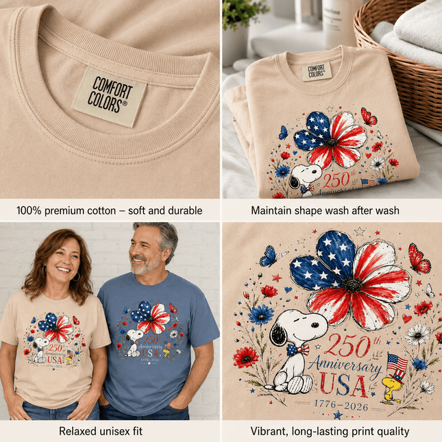 5_51d3c50e-27ec-4e9b-aced-99e03dee9395 - AuraNations - Comfort Colors 250th Anniversary USA Flag Flower Patriotic Bird Dog T-Shirt - Ivory / S - 250TH ANNIVERSARY, ALL, COMFORT COLORS, NO CUSTOM, PRODUCTS, SNPY, TSHIRT