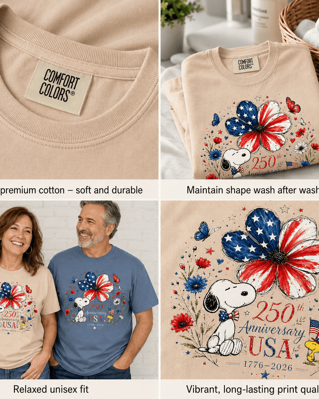 5_51d3c50e-27ec-4e9b-aced-99e03dee9395 - AuraNations - Comfort Colors 250th Anniversary USA Flag Flower Patriotic Bird Dog T-Shirt - Ivory / S - 250TH ANNIVERSARY, ALL, COMFORT COLORS, NO CUSTOM, PRODUCTS, SNPY, TSHIRT