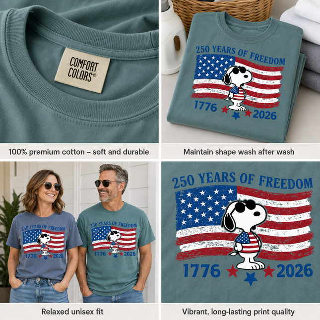 Comfort Colors 250 Years Of Freedom Vintage Flag Cool Dog T-Shirt
