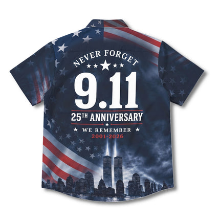 25th Patriot Day American Flag 9/11 Skyline Memorial Tribute Hawaiian Shirt