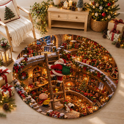 Christmas Round Rug Enchanted Toy Workshop Holiday Doormat