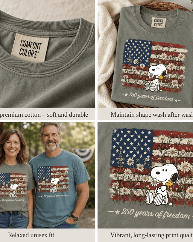 5_5f637347-3b9d-49dd-a0bc-ce0e152f09e1 - AuraNations - Comfort Colors 250 Years Of Freedom Daisies Patriotic Dog T-Shirt - Moss / S - 250TH ANNIVERSARY, ALL, COMFORT COLORS, NO CUSTOM, PRODUCTS, SNPY, TSHIRT