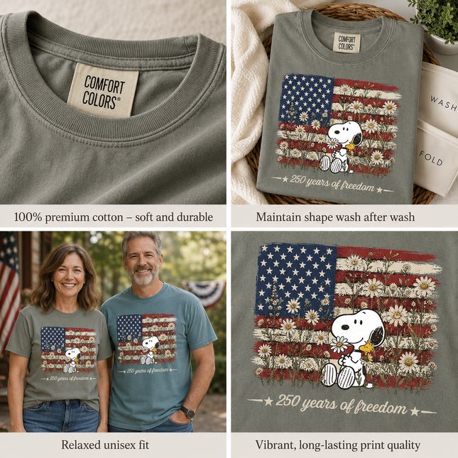 Comfort Colors 250 Years Of Freedom Daisies Patriotic Dog T-Shirt