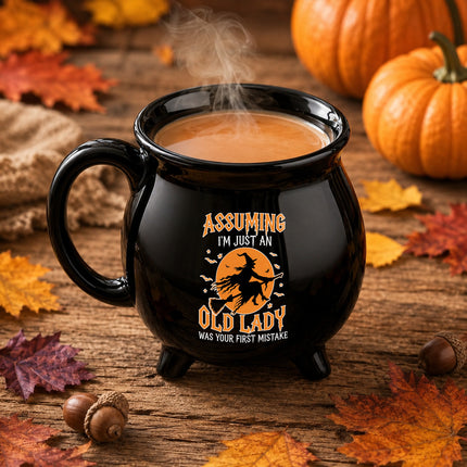 Funny Old Lady Witch Cauldron Ceramic Mug Halloween Gift