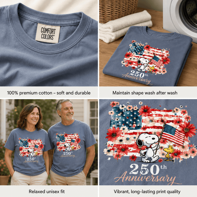 5_6a04a386-e66d-4169-a4a0-5a57e0265b20 - AuraNations - Comfort Colors 250th Anniversary USA Floral Waving Flag Dog T-Shirt - Blue Jean / S - 250TH ANNIVERSARY, ALL, COMFORT COLORS, NO CUSTOM, PRODUCTS, SNPY, TSHIRT
