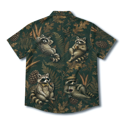Vintage Raccoon Forest Botanical Summer Hawaiian Shirt