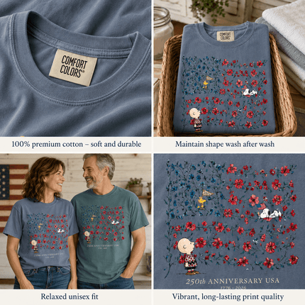 5_6e07968b-1974-4c5e-bcc0-197a1a1740b5 - AuraNations - Comfort Colors 250th Anniversary USA Floral Vine Flag Friends T-Shirt - Blue Jean / S - 250TH ANNIVERSARY, ALL, COMFORT COLORS, NO CUSTOM, PRODUCTS, SNPY, TSHIRT