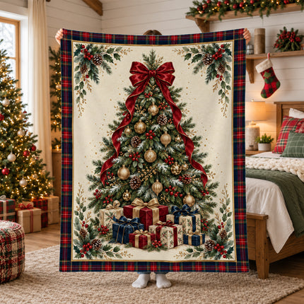 Christmas Tree Fleece Blanket Tartan Plaid Holiday Decor