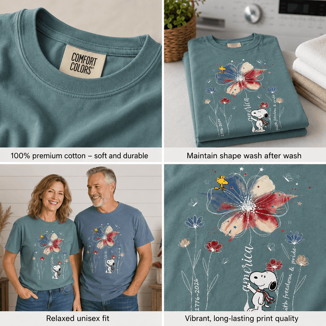Comfort Colors America Faith Freedom Pride Watercolor Flower Patriotic Dog T-Shirt