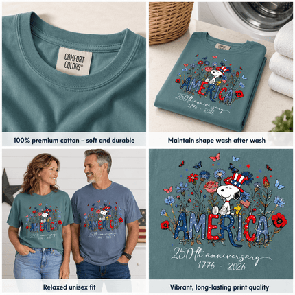 Comfort Colors America 250th Anniversary Floral Uncle Sam Hat Dog T-Shirt